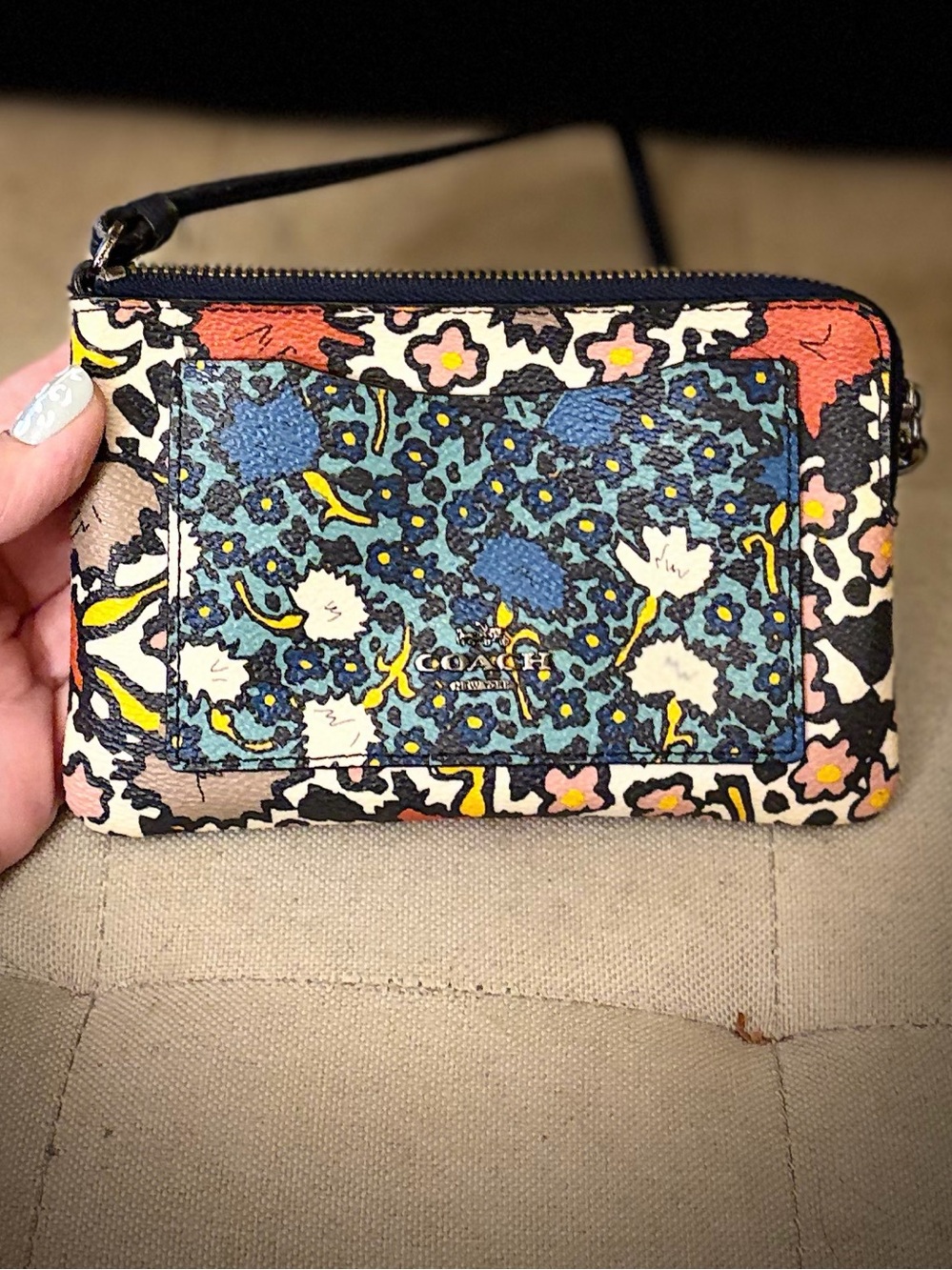 Coach Mixed Floral Pattern Wristlet Clutch - Black Multi